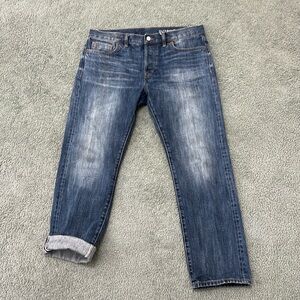 Outerknown Local Straight Fit Selvedge SEA Button Fly Blue Jeans Mens 34x30